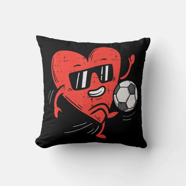 Heart Playing Soccer Valentines Day Football Girls Throw Pillow (Front)