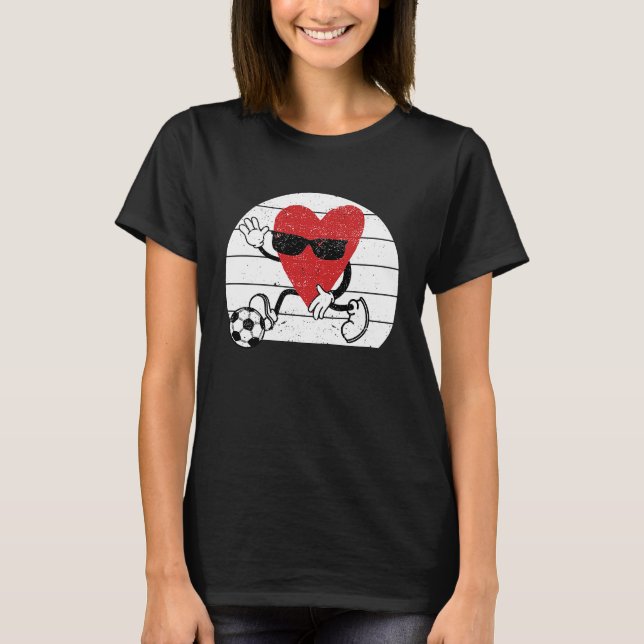 Heart Playing Soccer Valentine's Day Football Play T-Shirt (Front)