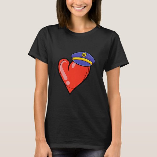 Heart Police Valentines Day Cool Policeman Cop Off T_Shirt