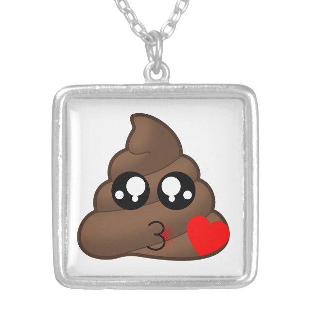 Heart Poop Emoji Silver Plated Necklace (Front)