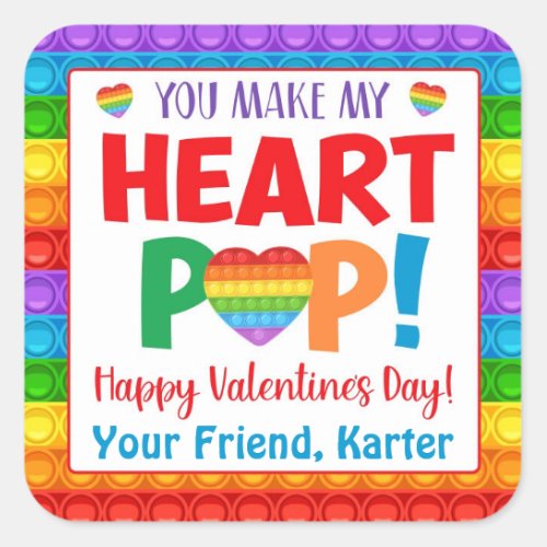 Heart Pop It Kids Valentines Day Square Sticker