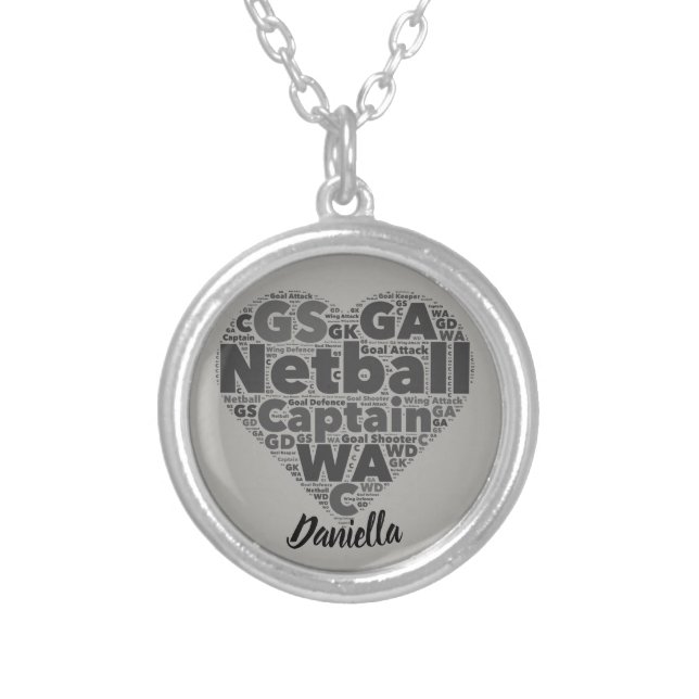 Heart Positions Personalised Netball Silver Plated Necklace (Front)