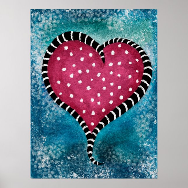 Heart Poster Pink Blue Black Cute  (Front)