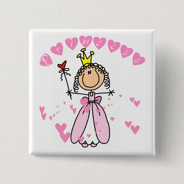 Heart Princess Stick Figure Tshirts and Gifts Pinback Button (Front)