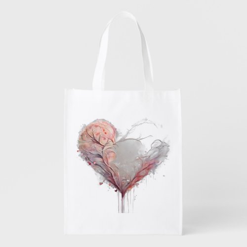 Heart print in gray and pink grocery bag