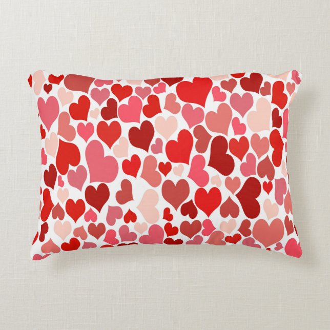 Heart Print Red and Pink Accent Pillow (Front)