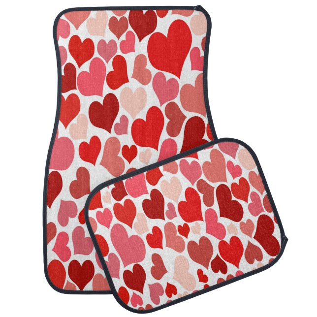 Heart Print Red and Pink Car Floor Mat (Set)