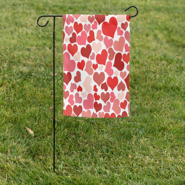Heart Print Red and Pink Garden Flag (In SItu)