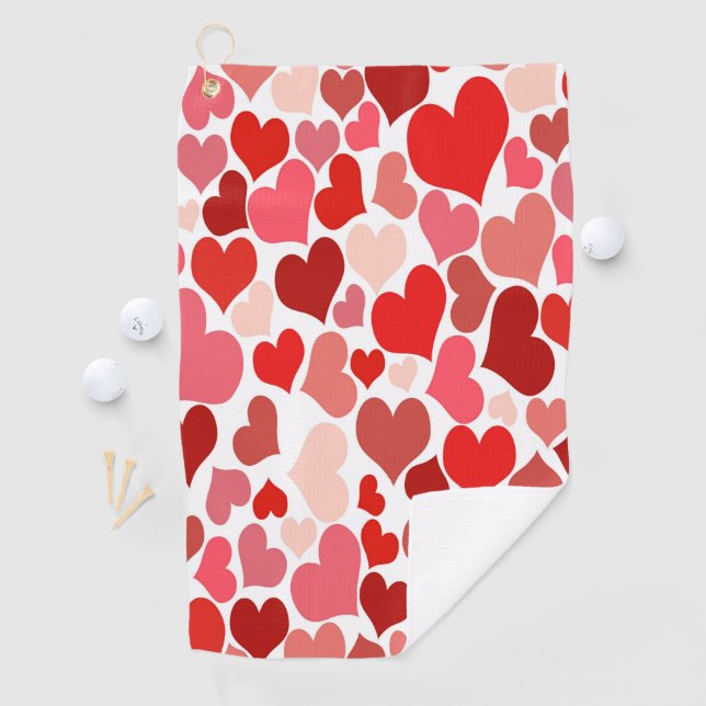 Heart Print Red and Pink Golf Towel (InSitu)