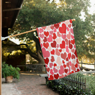 Heart Print Red and Pink House Flag