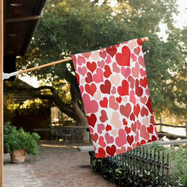 Heart Print Red and Pink House Flag (In SItu)