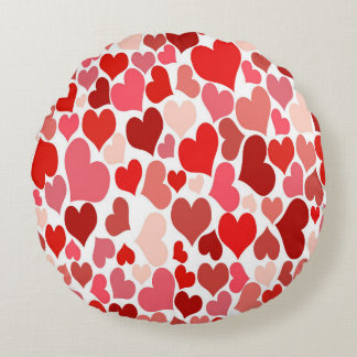 Heart Print Red and Pink Round Pillow
