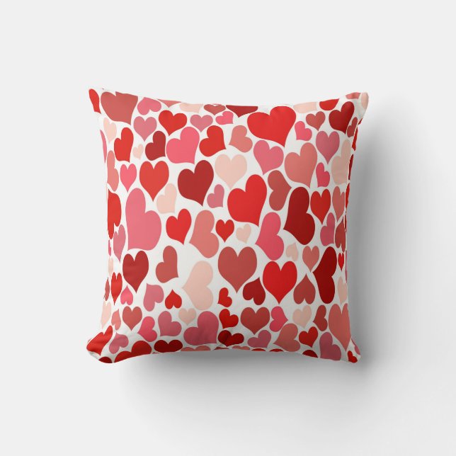Heart Print Red and Pink Throw Pillow (Front)