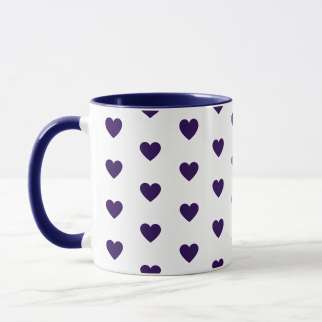 Heart printed blue and white coffee mug (Left)