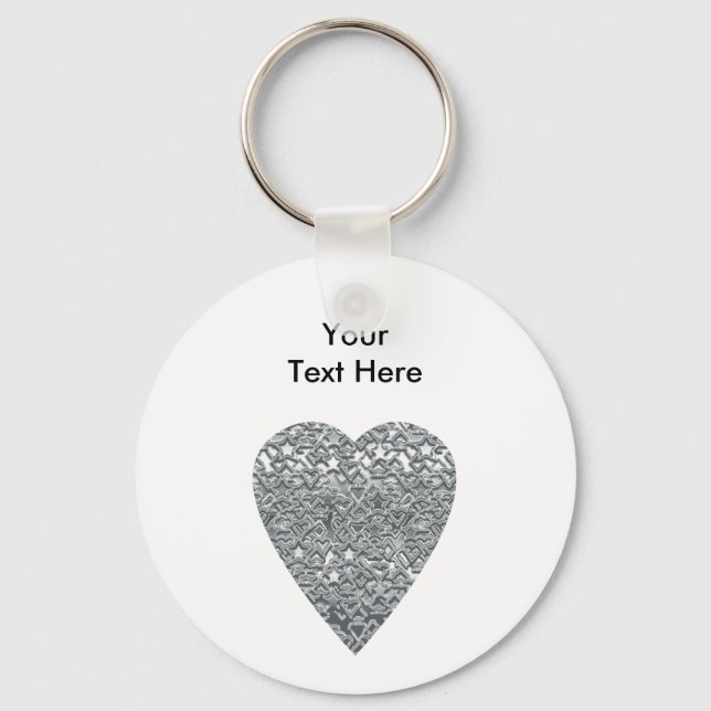 Heart. Printed Light Gray and Mid Gray Pattern. Keychain (Front)