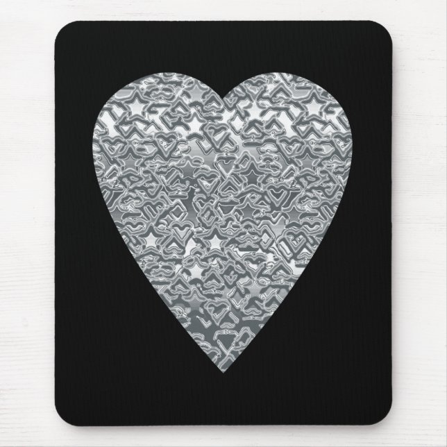 Heart. Printed Light Gray and Mid Gray Pattern. Mouse Pad (Front)