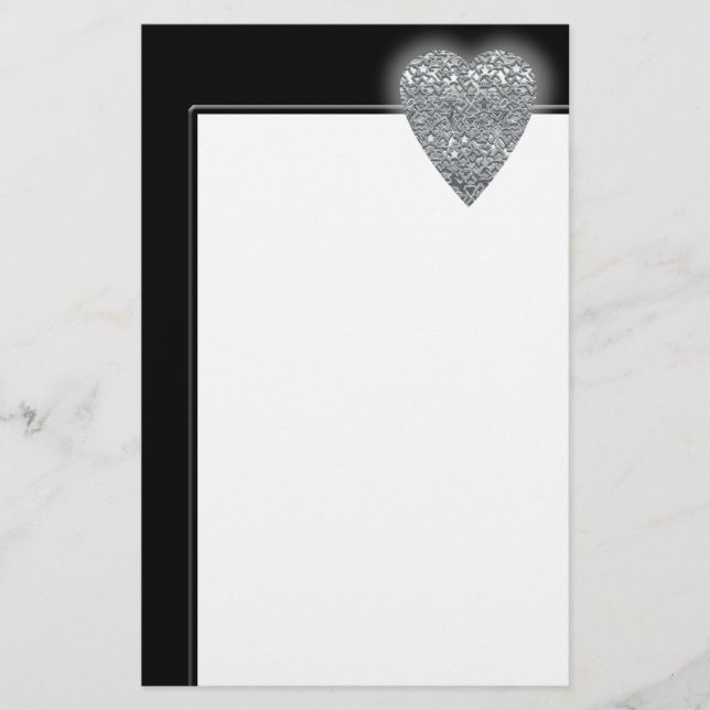 Heart. Printed Light Gray and Mid Gray Pattern. Stationery (Front)