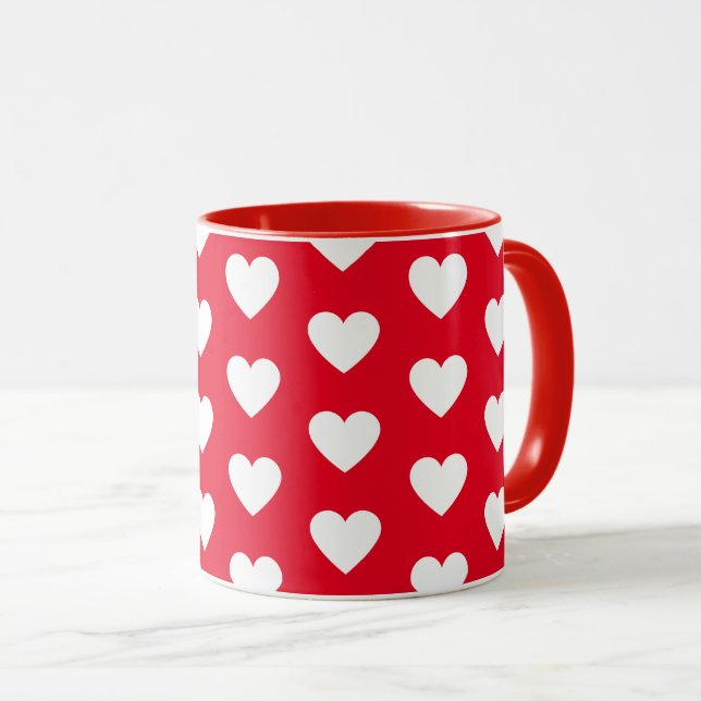 Heart printed red and white coffee mug (Front Right)