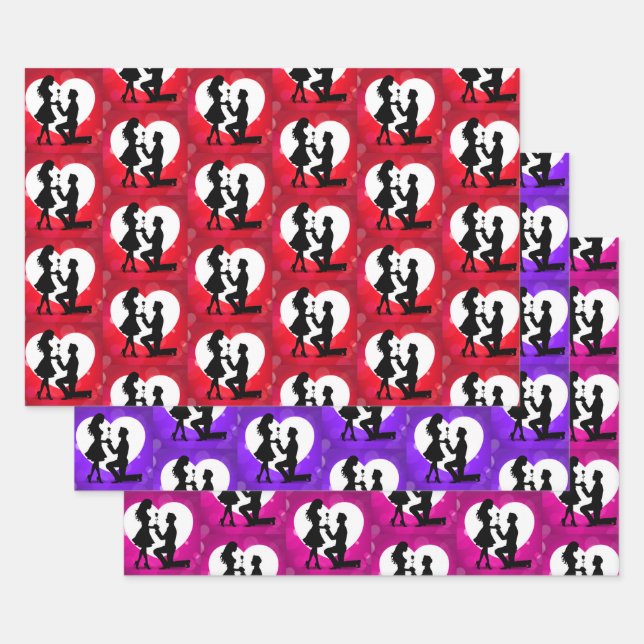 Heart Proposal Silhouette Collection Wrapping Paper Sheets (Set)
