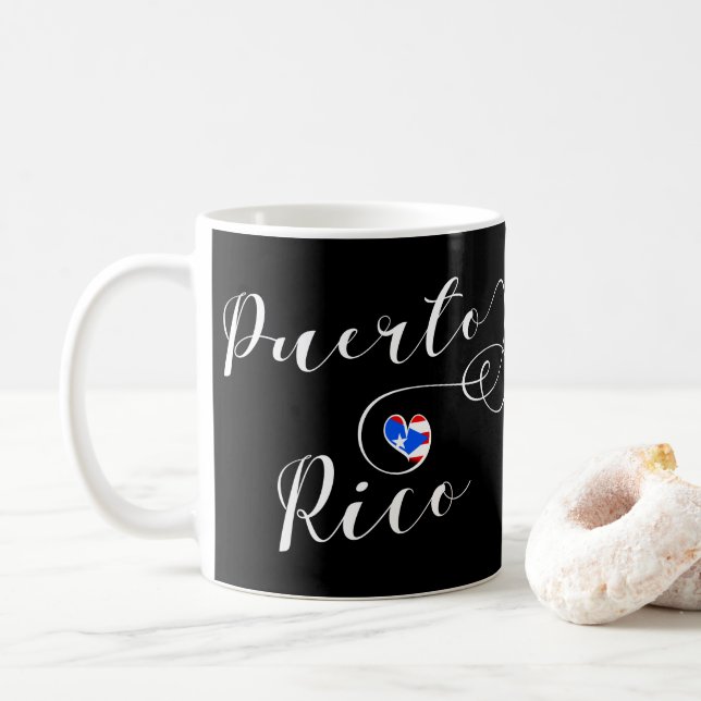 Heart Puerto Rico Flag Mug, Puerto Rican Design Coffee Mug (With Donut)