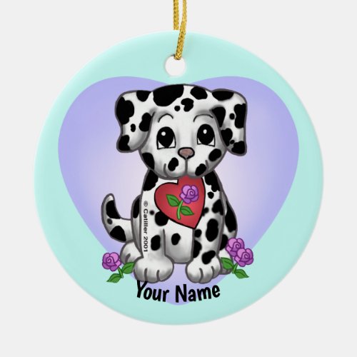 Heart Puppy Dog custom name  Ceramic Ornament