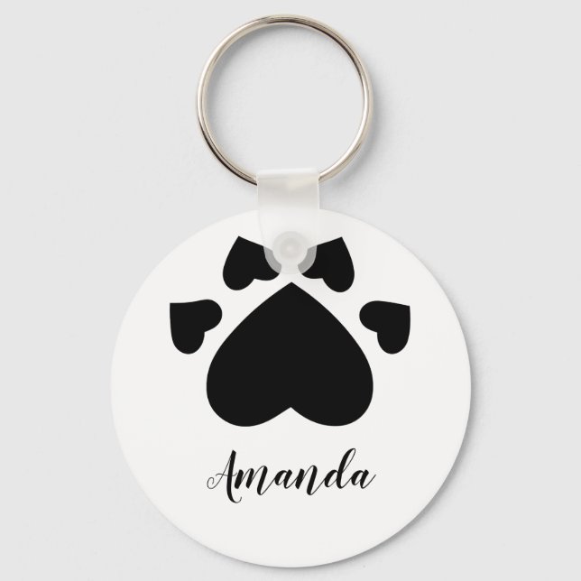 Heart Puppy Paws Print Monogrammed Keychain (Front)