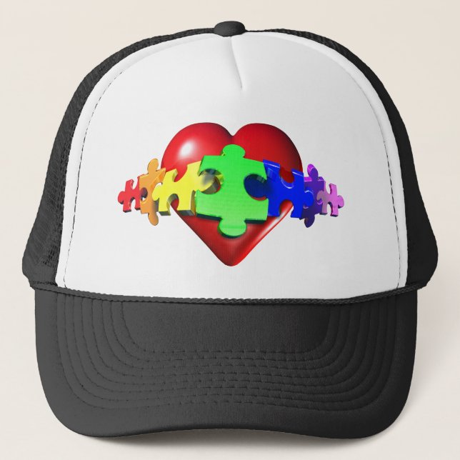 Heart Puzzle Links Trucker Hat (Front)