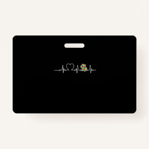 Heart Puzzle Piece Heartbeat Cool Autism Awareness Badge