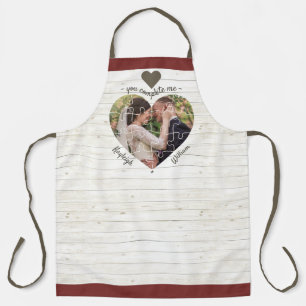 Heart Puzzle Wedding Photo You Complete Me Rustic Apron