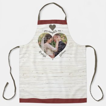 Heart Puzzle Wedding Photo You Complete Me Rustic Apron by PictureCollage at Zazzle