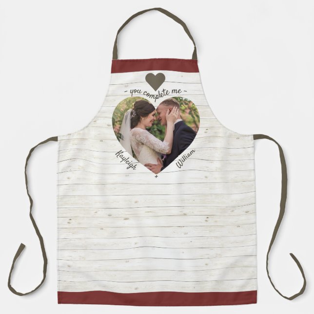 Heart Puzzle Wedding Photo You Complete Me Rustic Apron (Front)