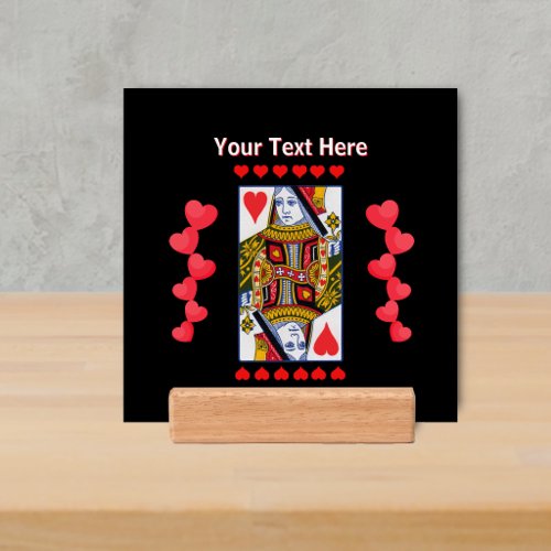Heart Queen Playing Card Bright Red Hearts Black Holder