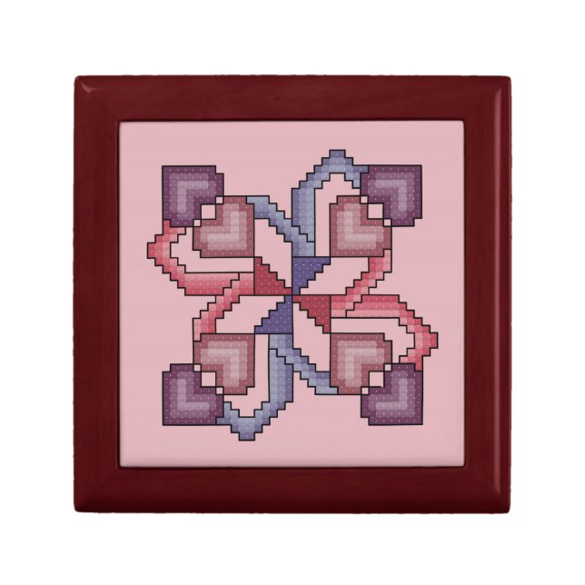 Heart Quilt Square Cross Stitch Gift Box (Front)