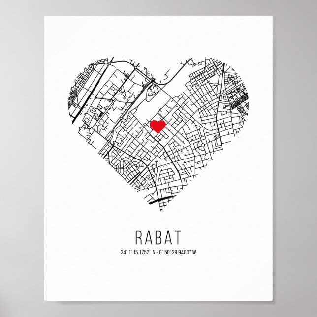 Heart Rabat City Map (Morocco) Poster (Front)
