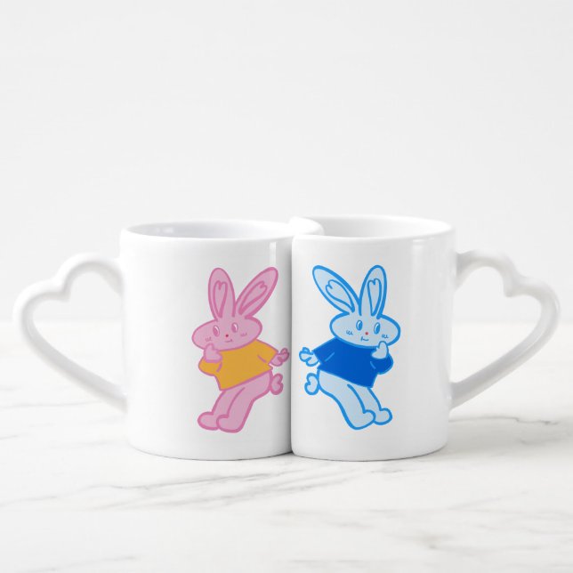 Heart Rabbit's shy loving couple rabbit mug (Front Nesting)
