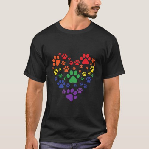 Heart Rainbow Dog Love Paw Prints Gay Pride Pet Do T_Shirt