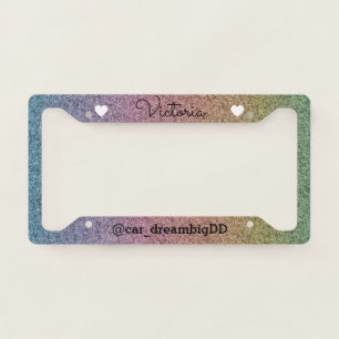 Heart Rainbow Faux Glitter Name Business License Plate Frame