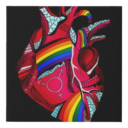 Heart Rainbow Flag LGBT Gay Les Pride Support LGBT Faux Canvas Print