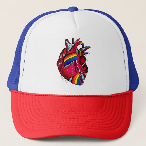 Heart Rainbow Flag LGBT Gay Les Pride Support LGBT Trucker Hat