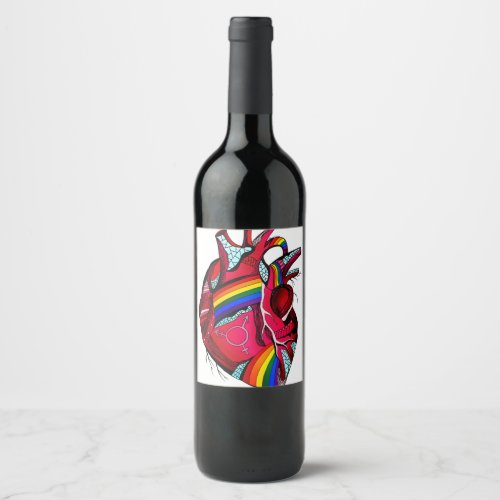 Heart Rainbow Flag LGBT Gay Les Pride Support LGBT Wine Label
