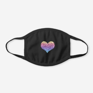 Heart Rainbow Glitter Cute Girly Black Cotton Face Mask