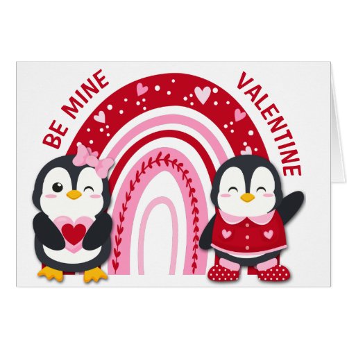 Heart Rainbow Penguin Kids Valentine