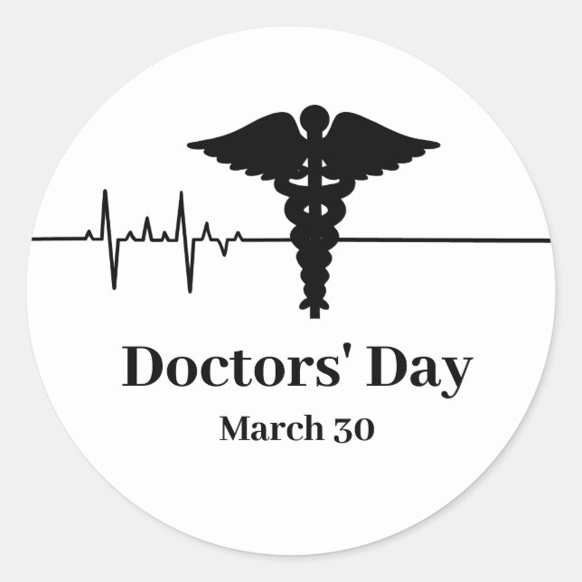 Heart Rate & Caduceus Doctor Name Tag Sticker (Front)
