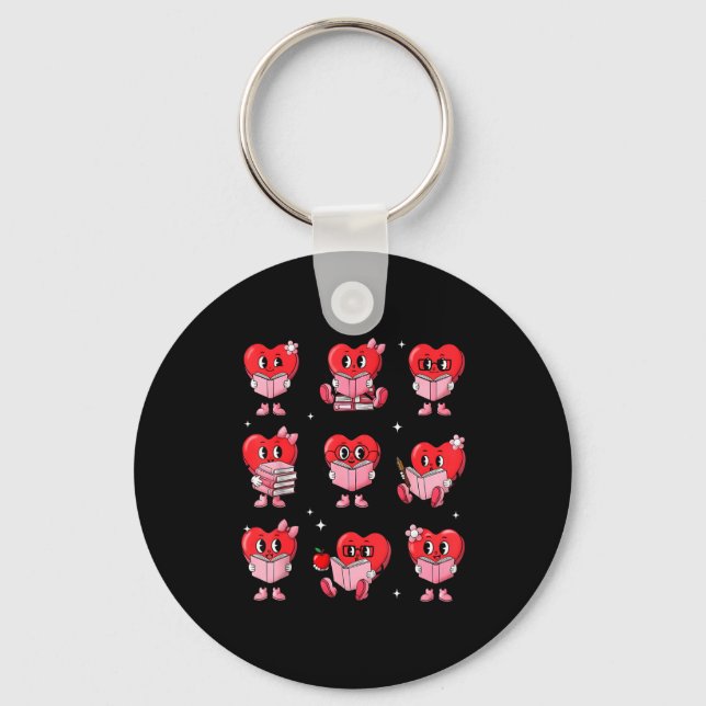 Heart Reading Books Valentine Teacher Boy Girl Boo Keychain (Front)