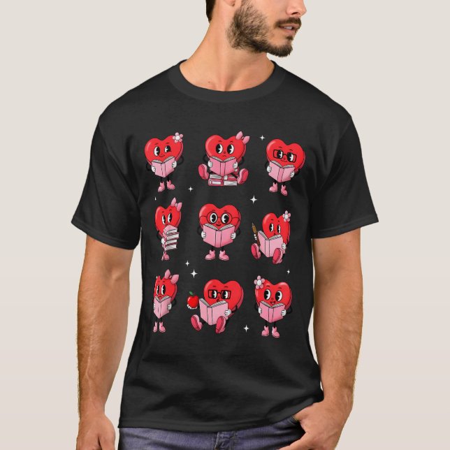 Heart Reading Books Valentine Teacher Boy Girl Boo T-Shirt (Front)