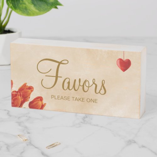 Heart  Red Tulip Flowers Favors Wooden Box Sign