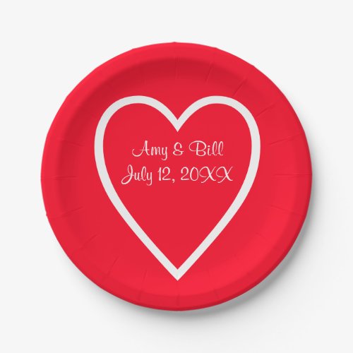 Heart Red White Wedding Custom Paper Plates 7