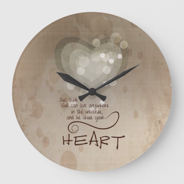 Heart Religious Encouragement, Grunge Large Clock (Front)