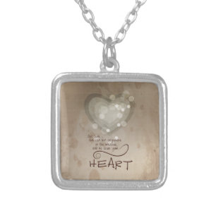 Heart Religious Encouragement, Grunge Silver Plated Necklace