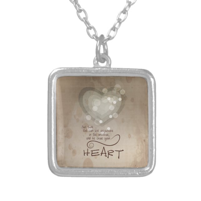 Heart Religious Encouragement, Grunge Silver Plated Necklace (Front)